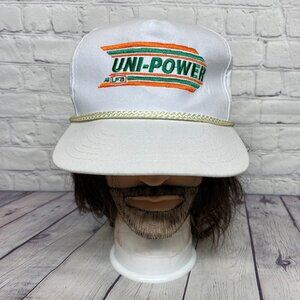 Vintage Farmer Hat Rope Cap Strap Belt White Uni-Power UFA Petroleum Fuel Diesel